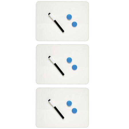 Charles Leonard Magnetic Dry Erase Board, Two Sided, Plain/Plain, 9" x 12", PK3 35130